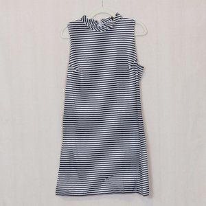 Sleeveless mock necked black horitzontal striped midi dress